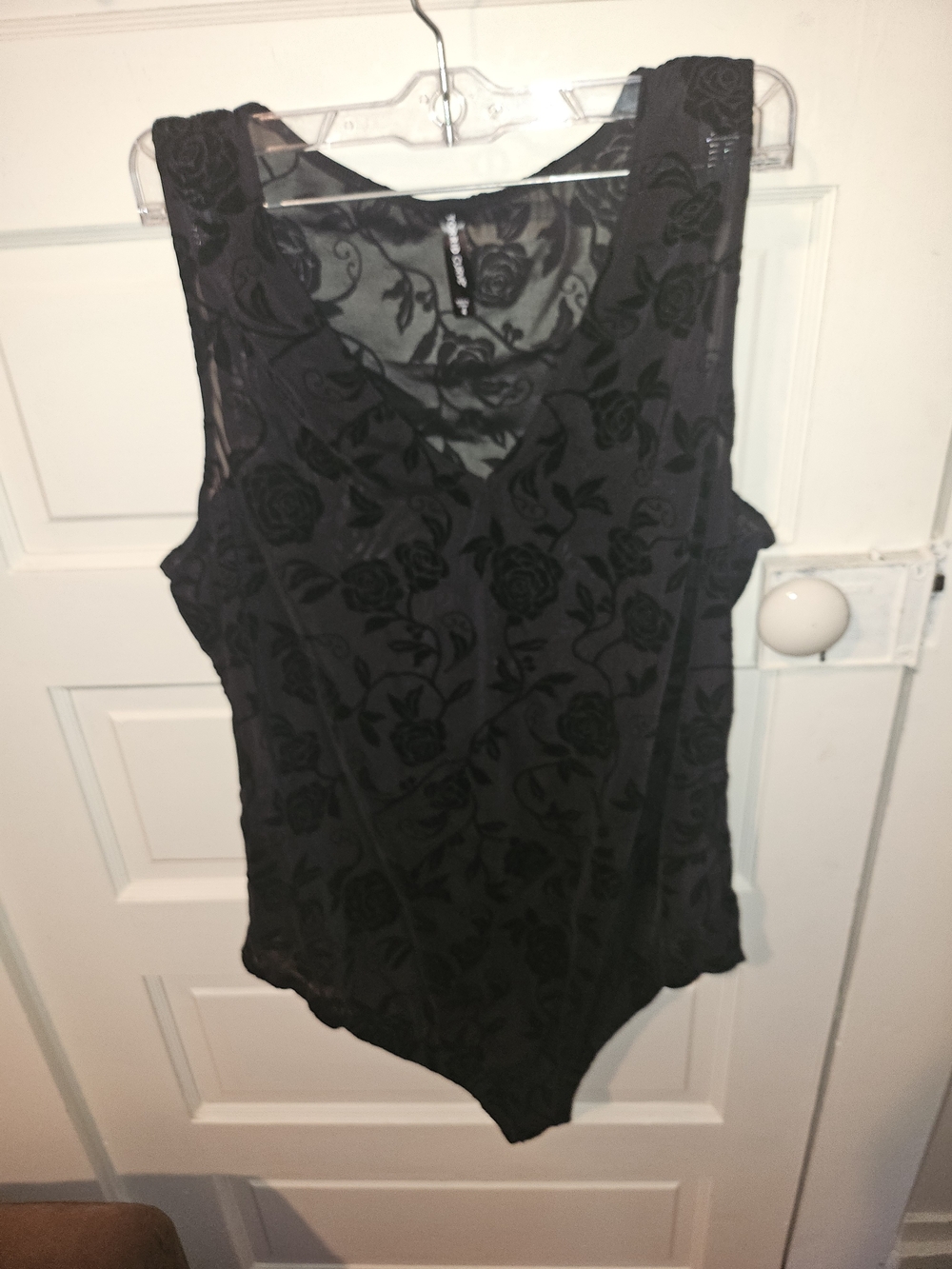 Women's Black Floral Mesh Tank Bodysuit